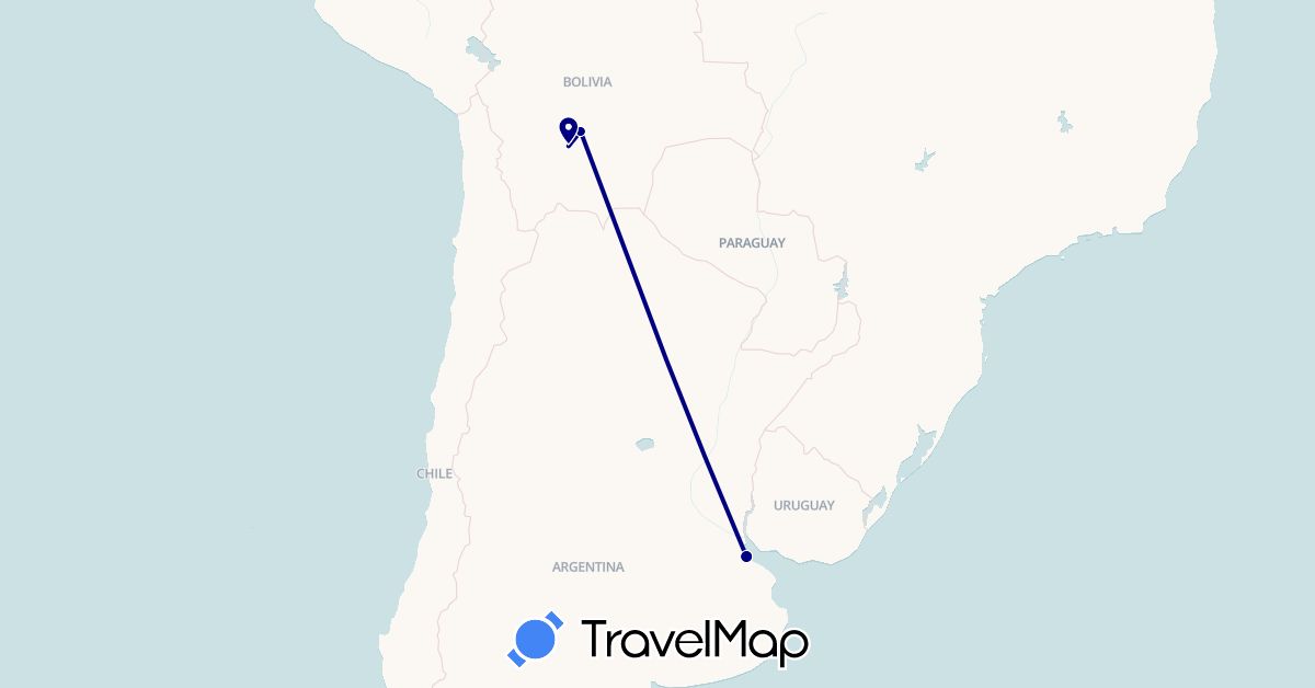 TravelMap itinerary: driving in Argentina, Bolivia (South America)
